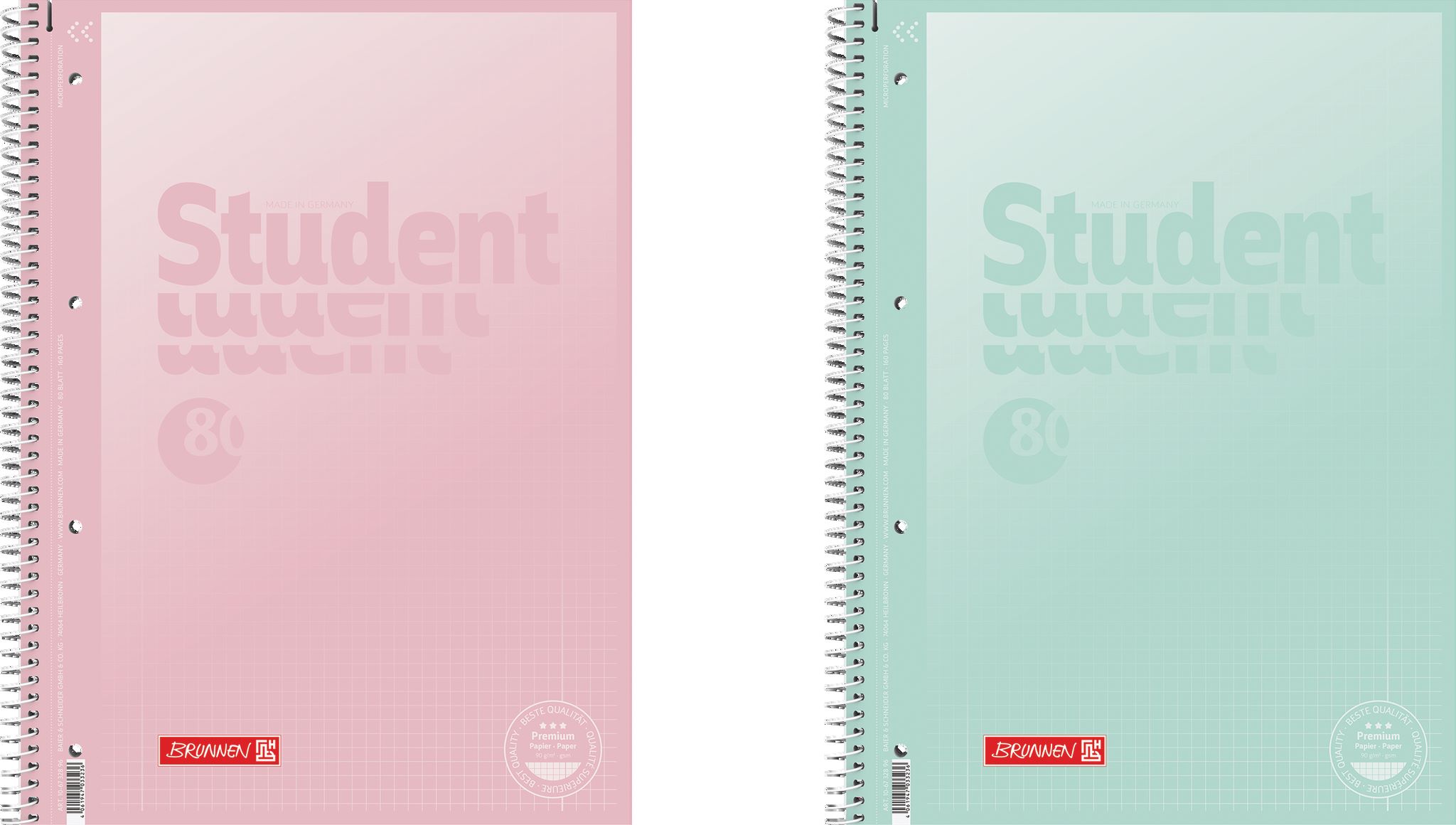 Student blok A4 pastelový, linka, 80 listů, 90g, růžový/zelený