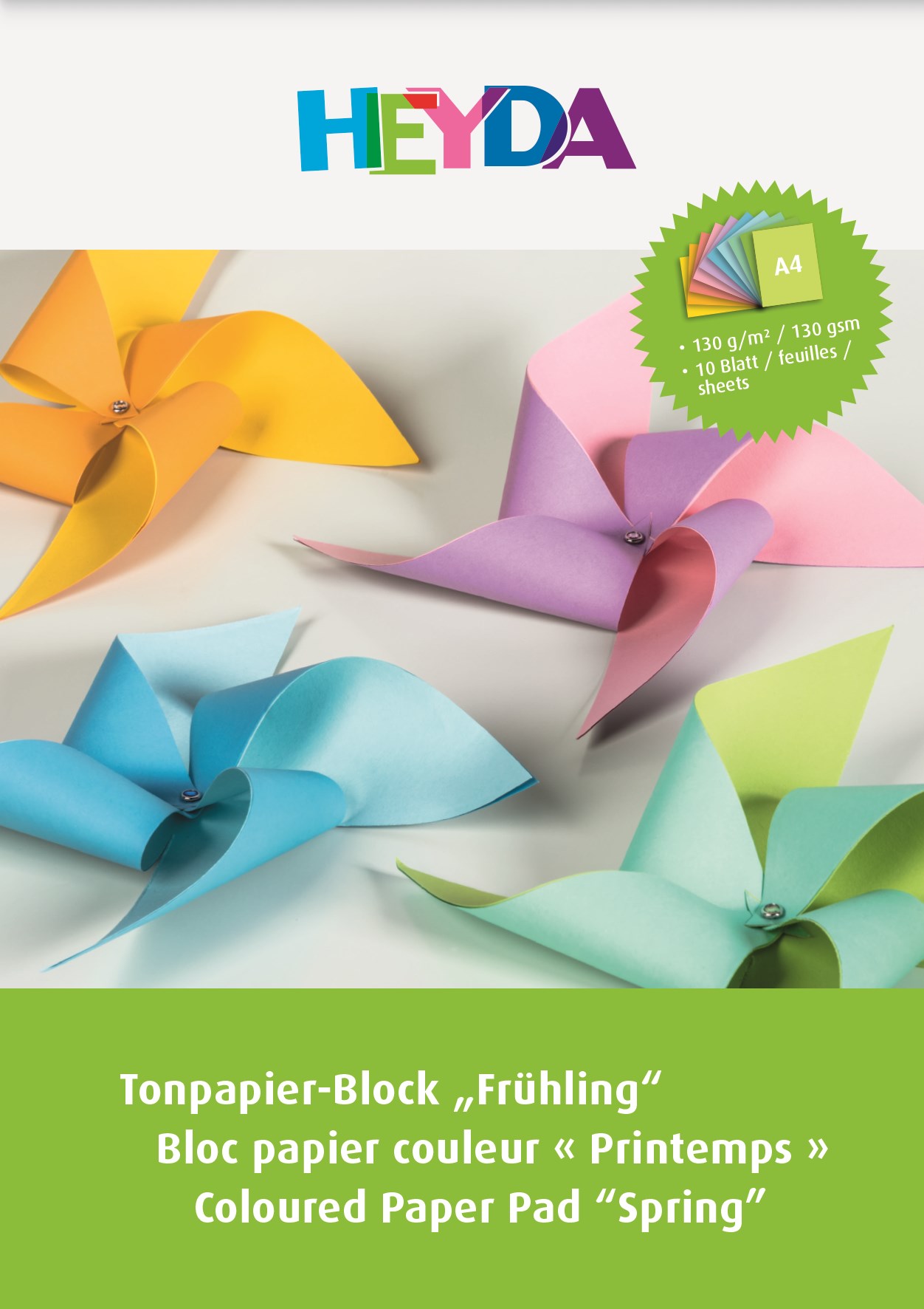 Blok barevných papírů A4, 10 listů, větrník