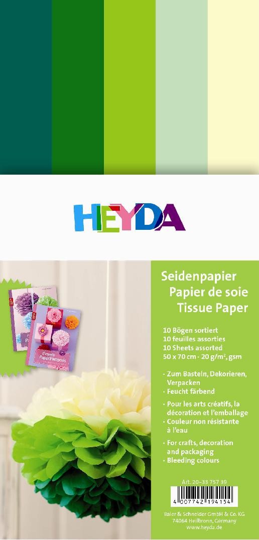 Hedvábný papír 50x70 zelenožlutý mix, 10 listů