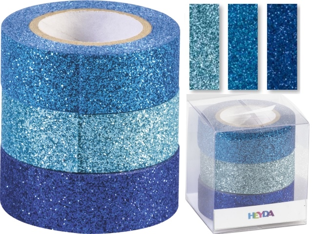 Páska lepicí papírová 3ks - Glitr modrý mix