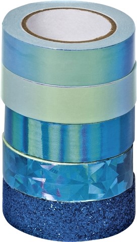 Páska lepicí papírová 5ks - lesk, glitr, hologram modrá