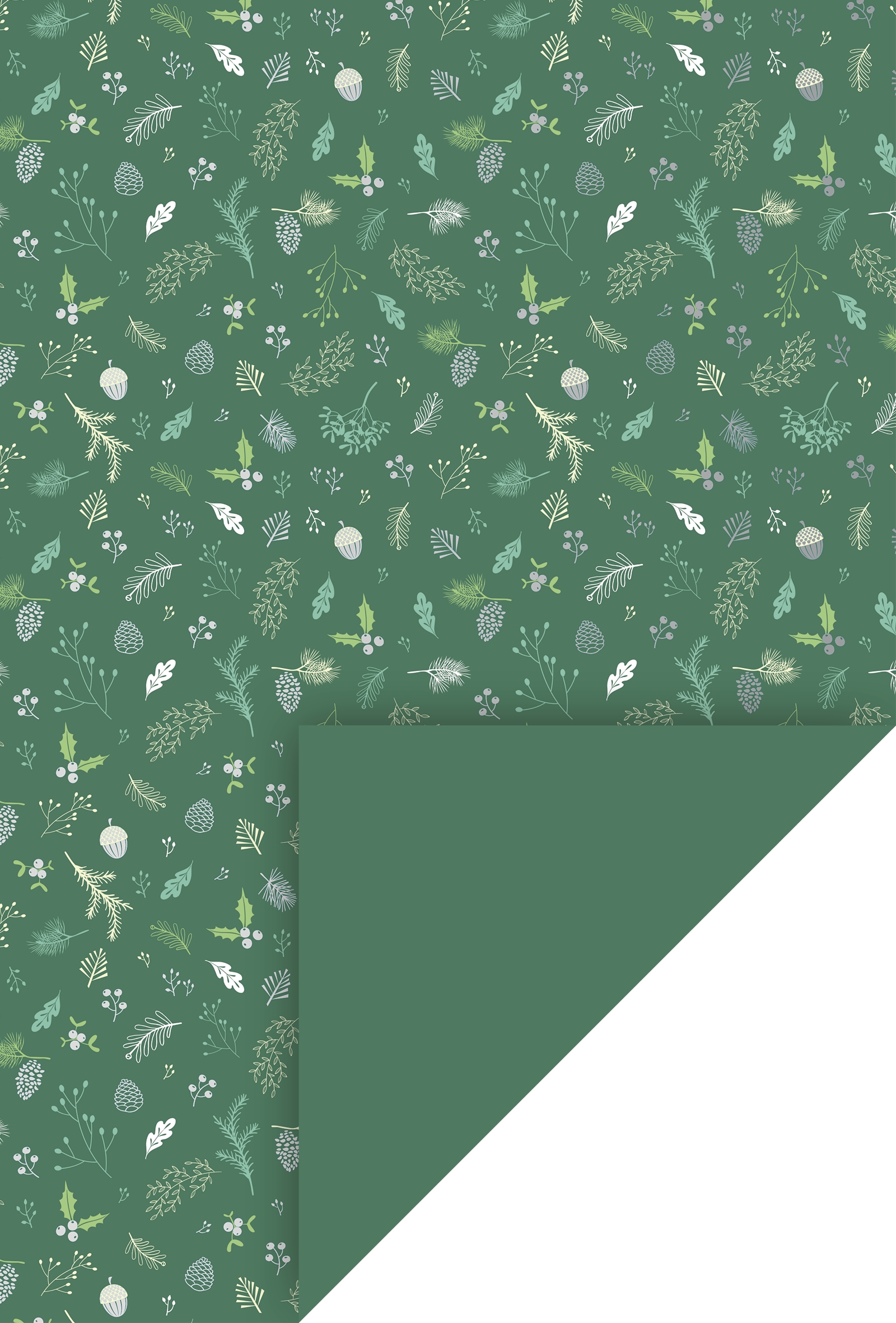 Zelený papír A4, větvičky stříbrné, 10 listů