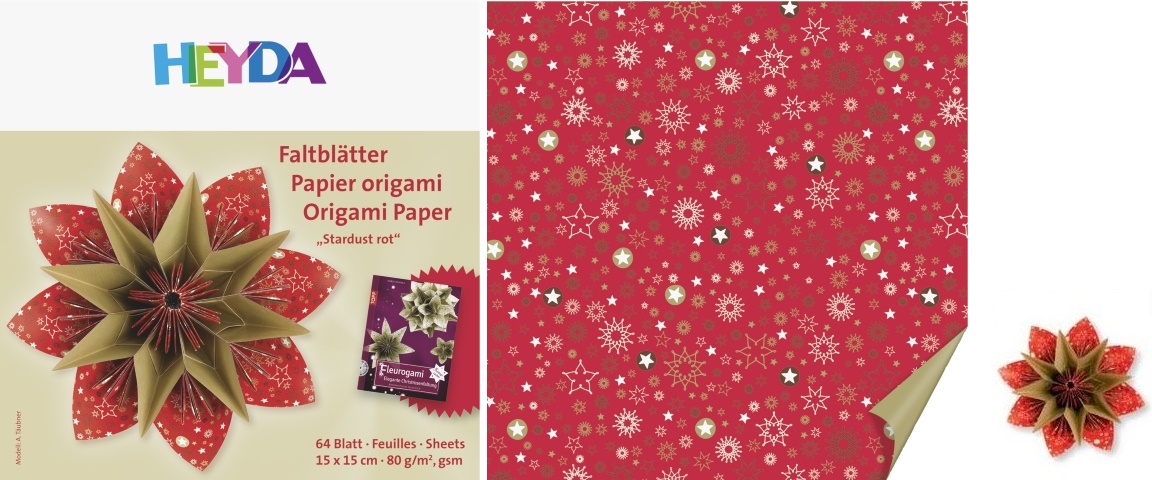 Origami papír 64ks čevený/zlatý - 15x15cm