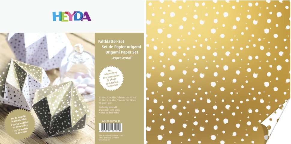 Origami papír 40ks zlatý krystal - 20ks-20x20 a 20ks-15x15