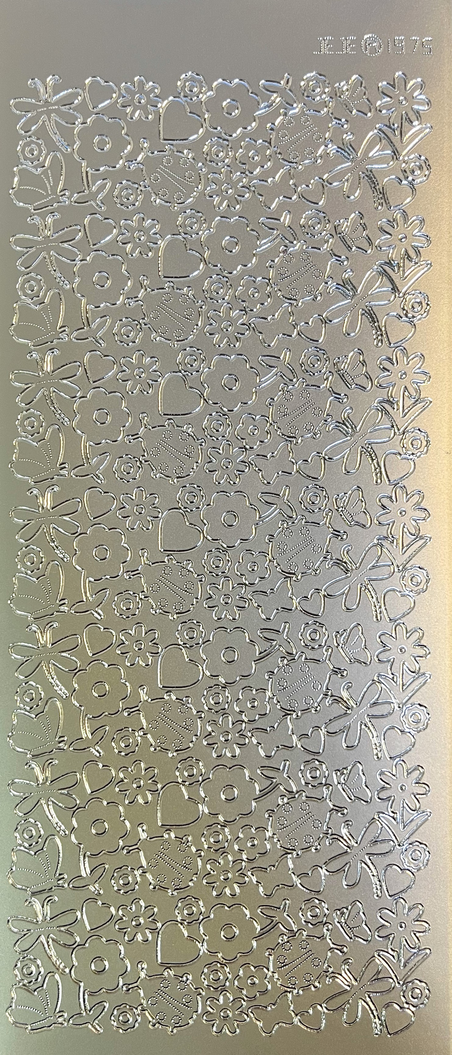 Obrysové samolepky 5ks, 10x23 cm - beruška jaro, stříbrné