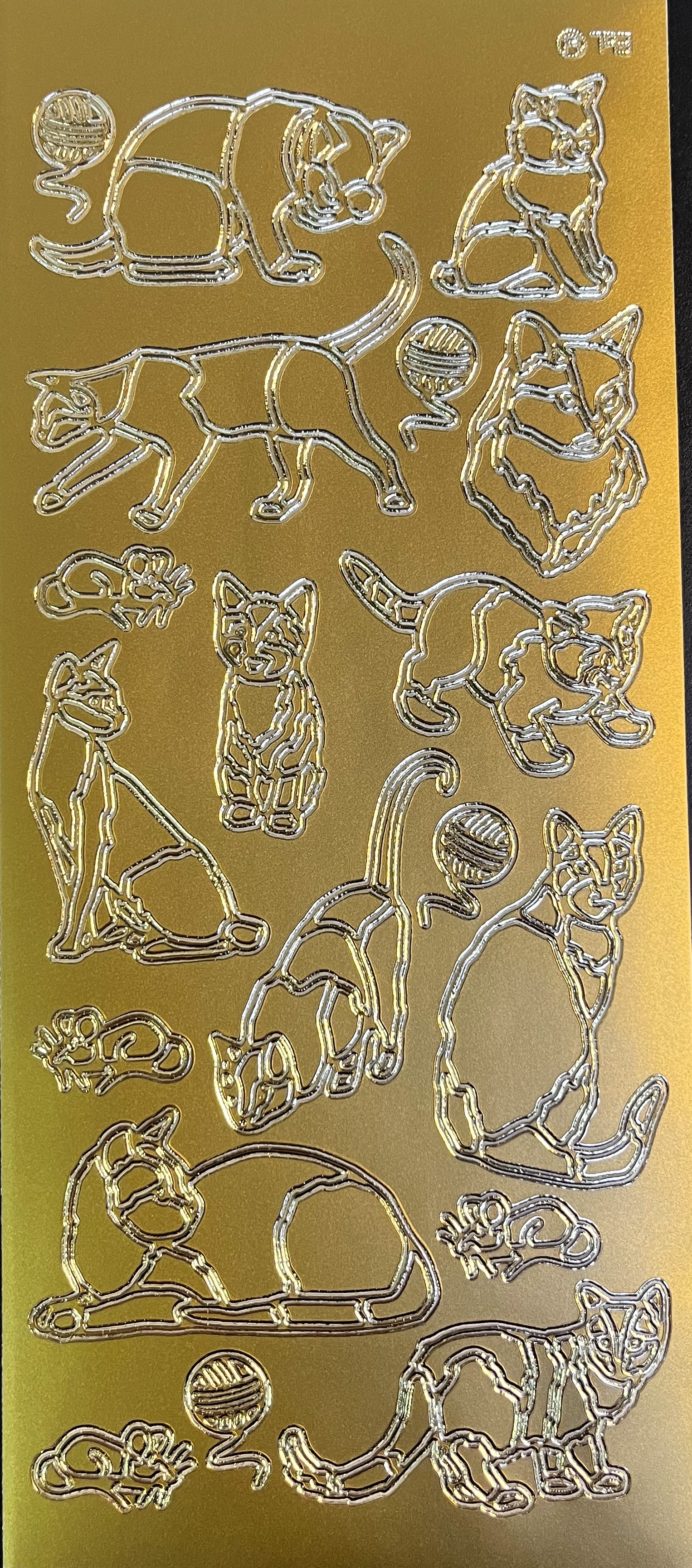 Obrysové samolepky 5ks, 10x23 cm - kočky, zlaté