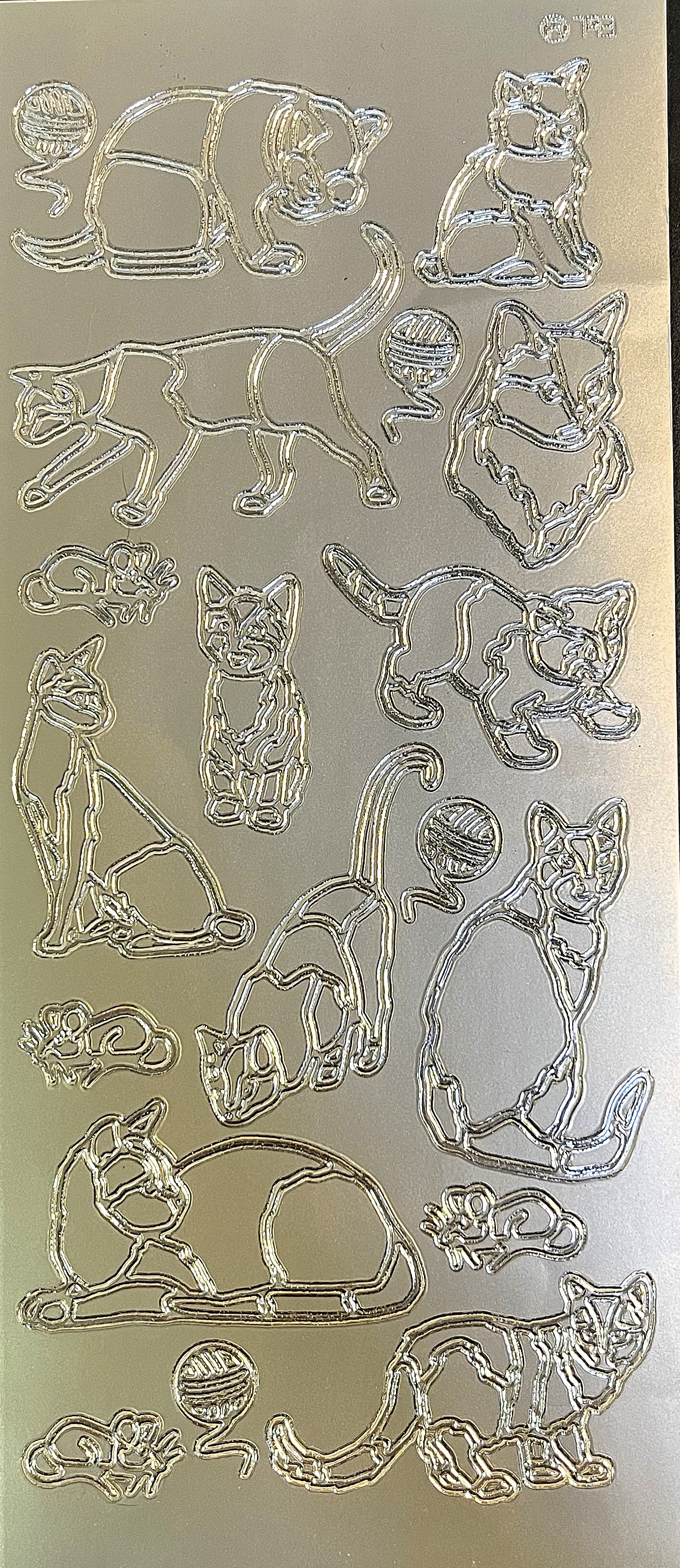 Obrysové samolepky 5ks, 10x23 cm - kočky, stříbrné