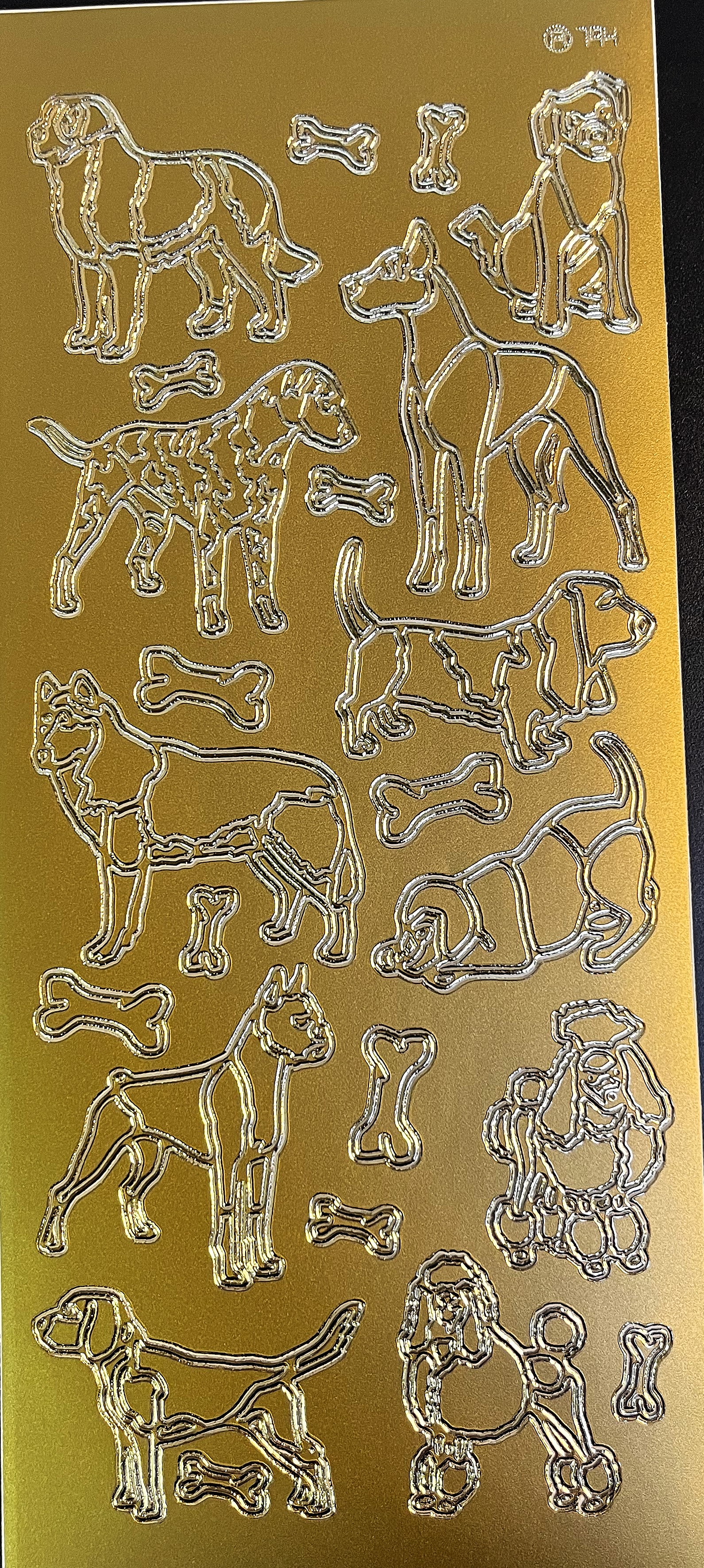 Obrysové samolepky 5ks, 10x23 cm - psi, zlaté