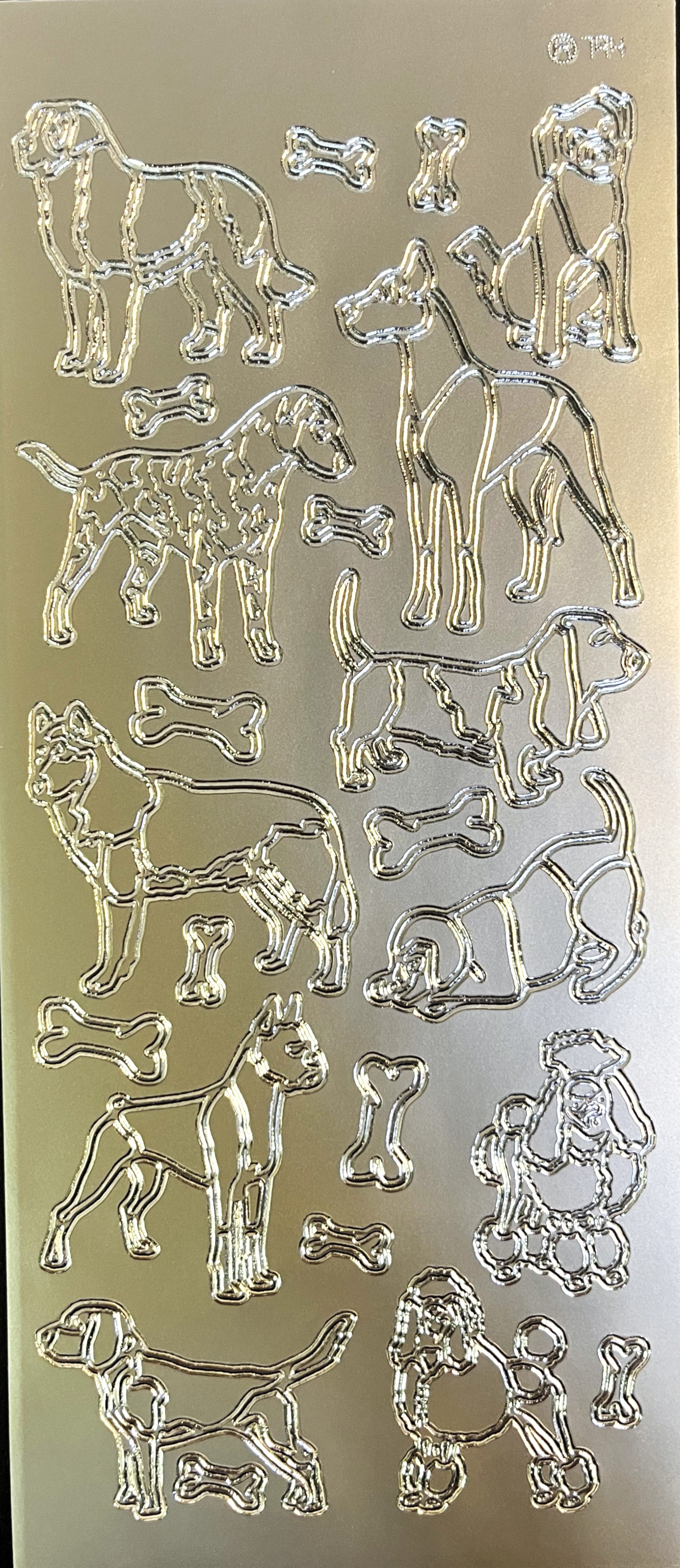 Obrysové samolepky 5ks, 10x23 cm - psi, stříbrné