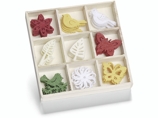 Filcové ozdoby v boxu 45ks - ptáčci