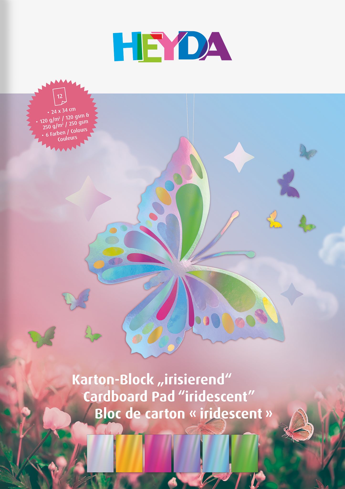 Blok duhových barevných papírů 24x34 cm, 12 listů