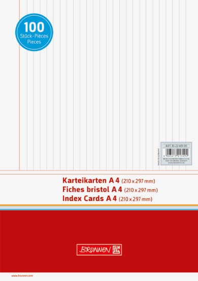 100 ks Karty do kartotéky A4 linkované bílé