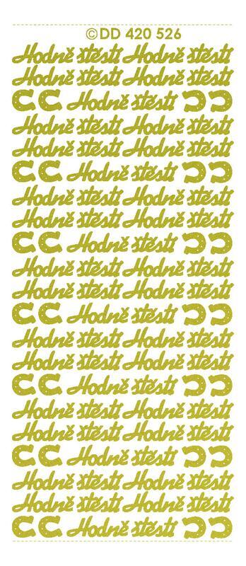 Obrysové samolepky, 5ks 10x23 - hodně štěstí, zlaté