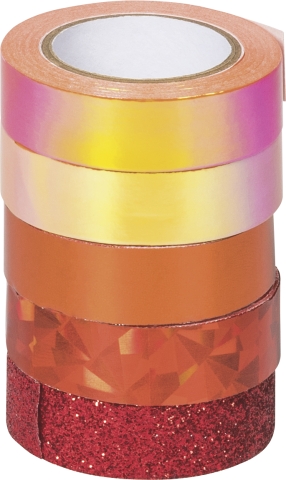 Páska lepicí papírová 5ks - lesk, glitr, hologram oranžová