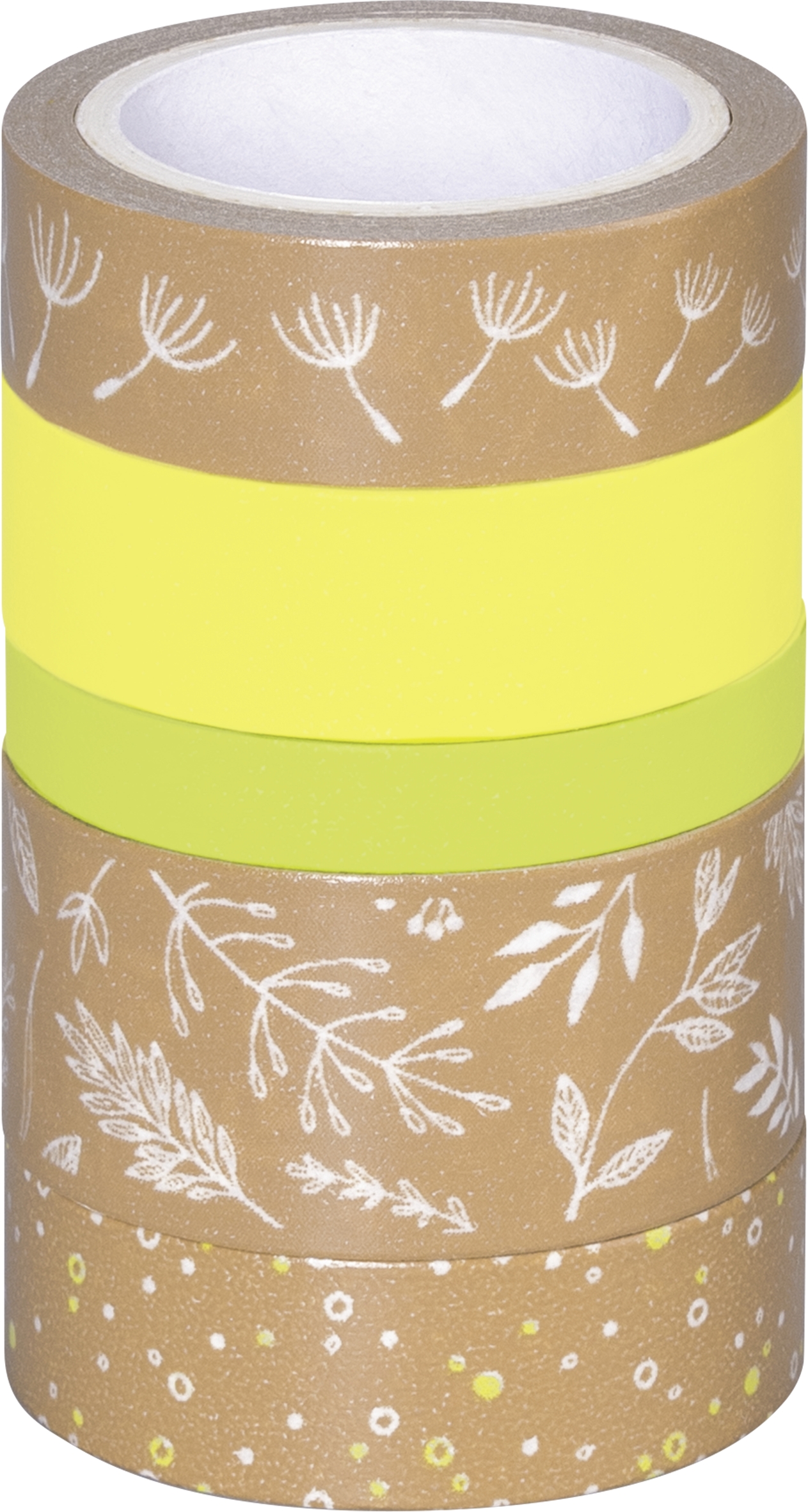 Páska lepicí papírová 5ks - natur lístky, zelená