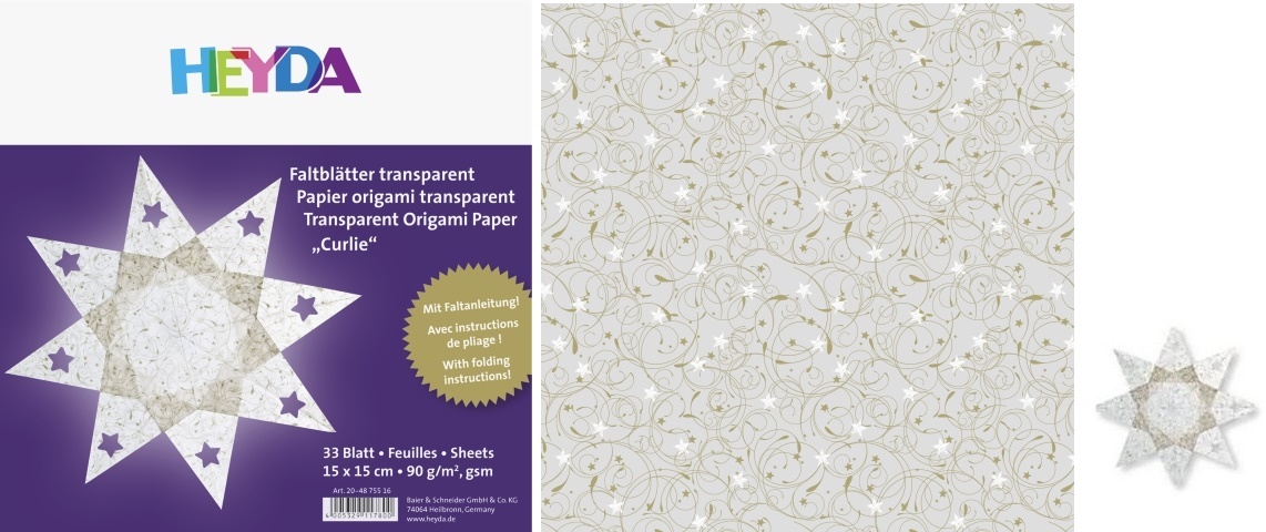 Origami papír 33ks transparentní bílý/zlatý - 15x15cm