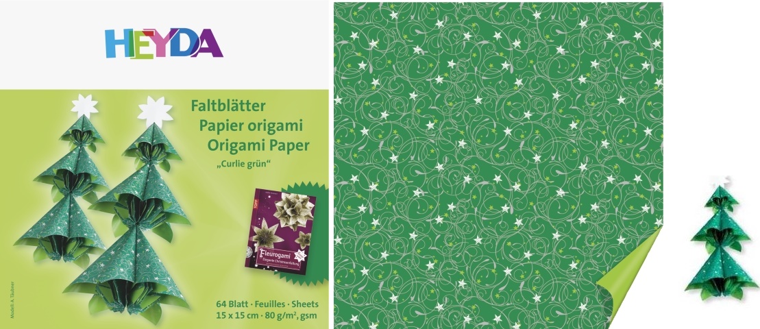 Origami papír 64ks zelený/sv.zelený - 15x15cm