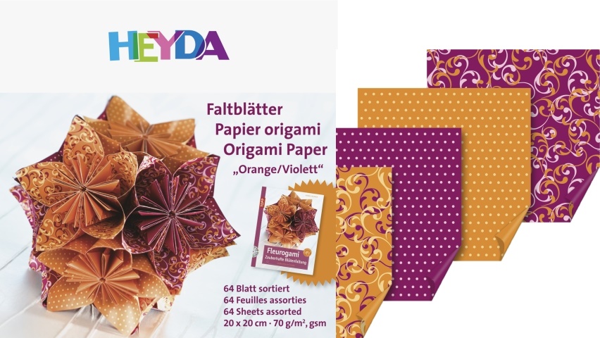 Origami papír 64ks oranžový/fialový - 15x15cm