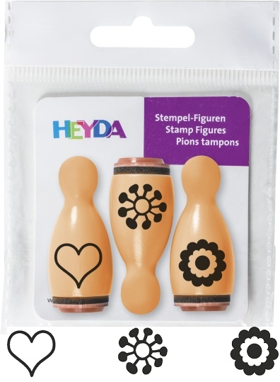 Razítka dřevěné kuželky - květ, srdce 3ks