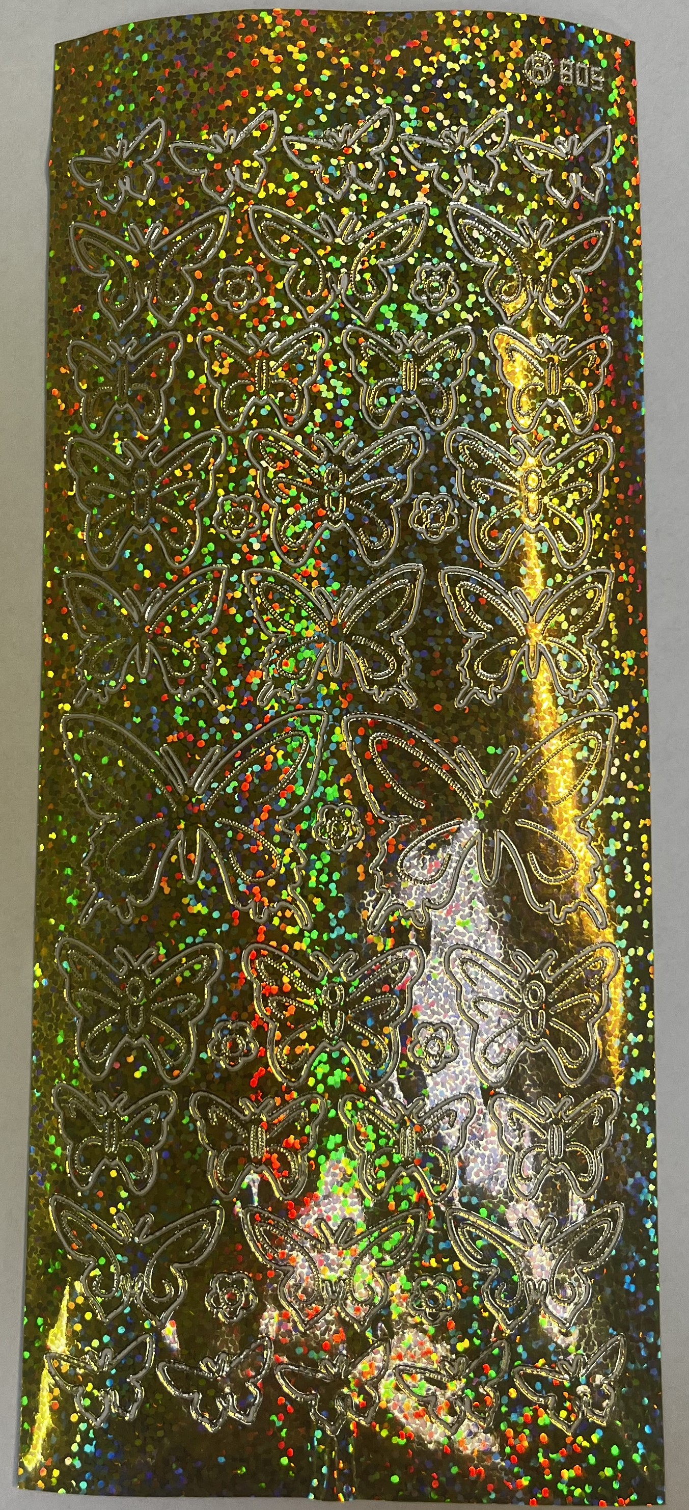 Obrysové samolepky 5ks, 10x23 cm, zlatí motýli, hologram