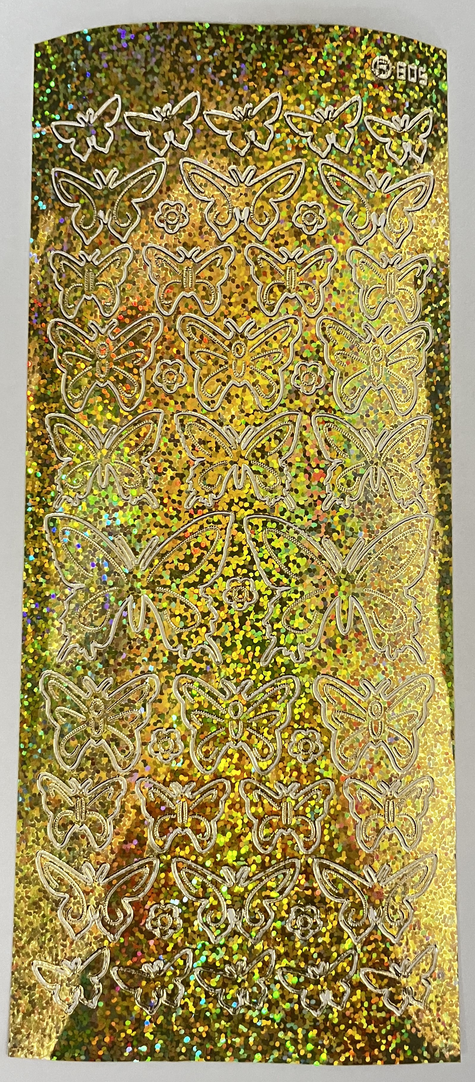 Obrysové samolepky 5ks, 10x23 cm, zlatí motýli, hologram