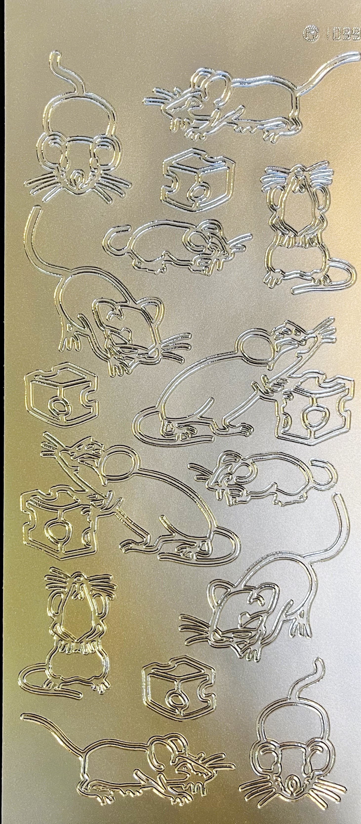 Obrysové samolepky 5ks, 10x23 cm - myši, stříbrné