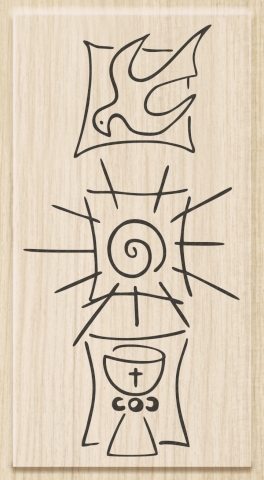 Razítko dřevěné 10x5- kalich,slunce,holubice