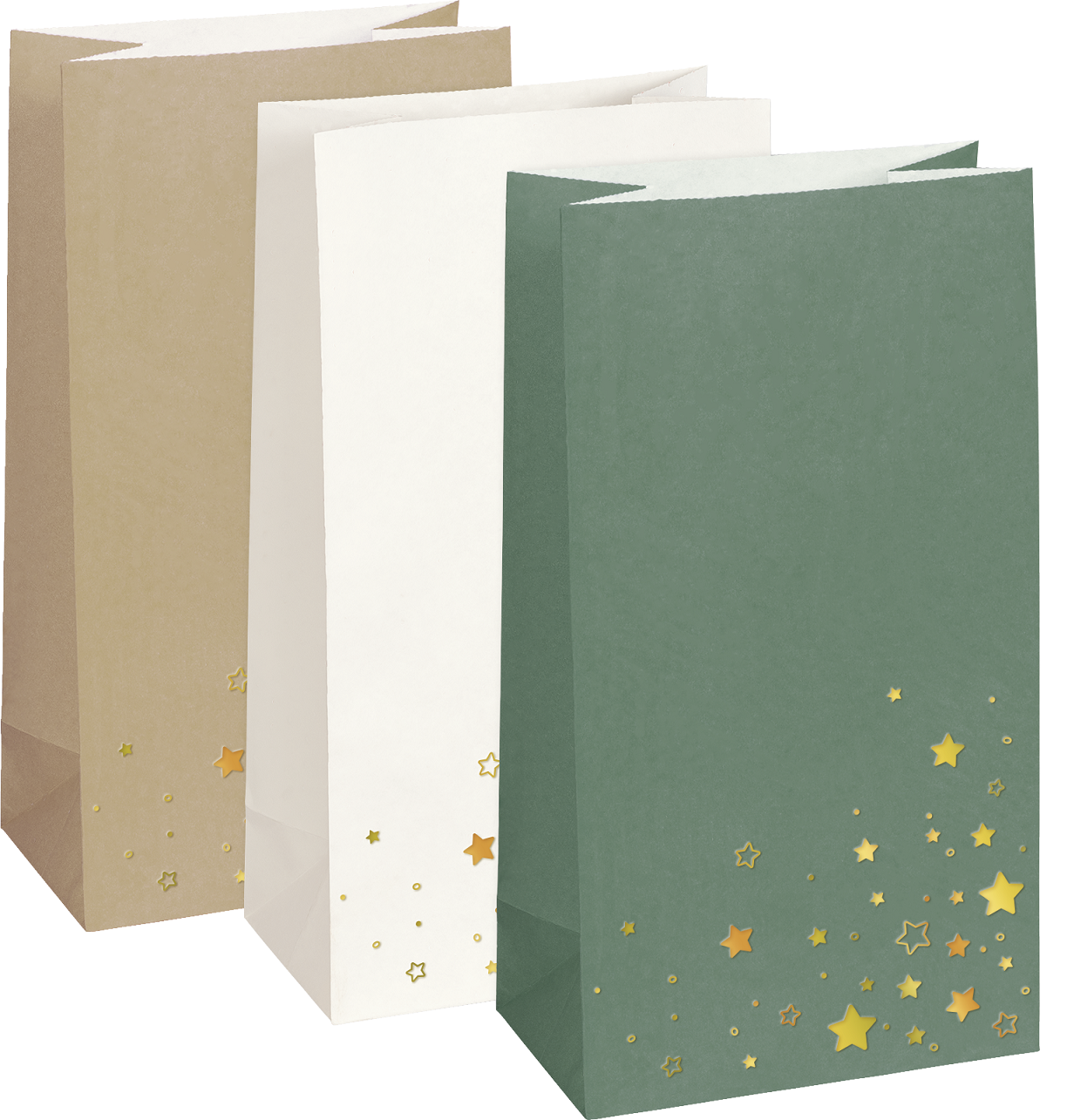 Set papírových sáčků s hvězdami, 18x10x6 cm - 3 barvy