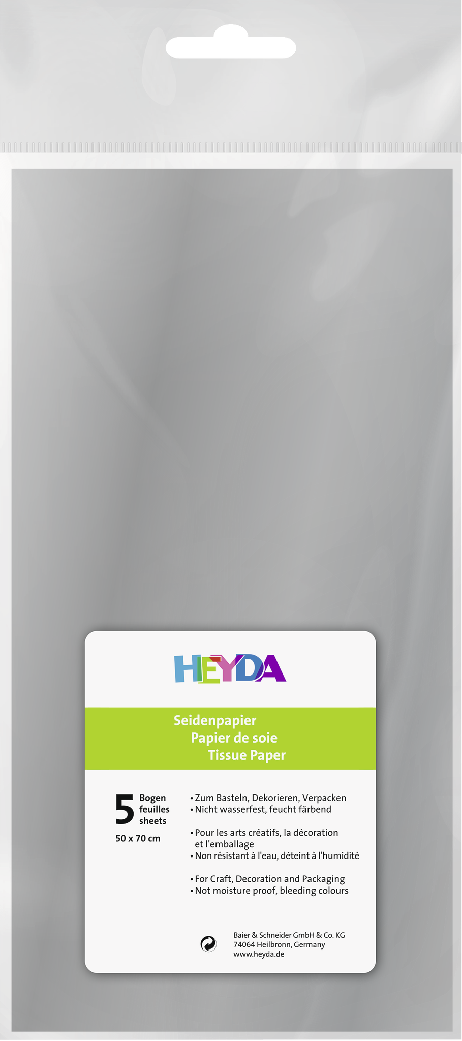 Hedvábný papír 50x70 stříbrný, jednostranný, 5 listů