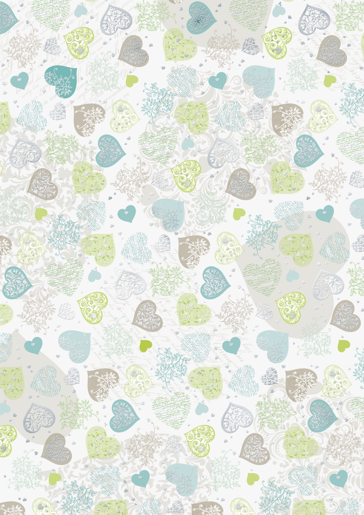 10 ks Karton A4 220g - srdce tyrkys, stříbrné