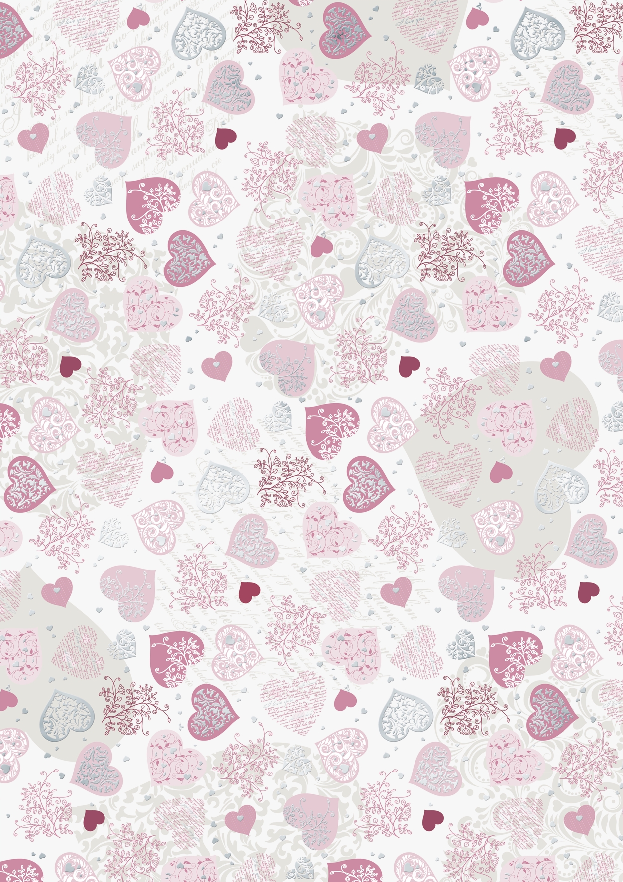 10 ks Karton A4 220g - srdce růžové, stříbrné