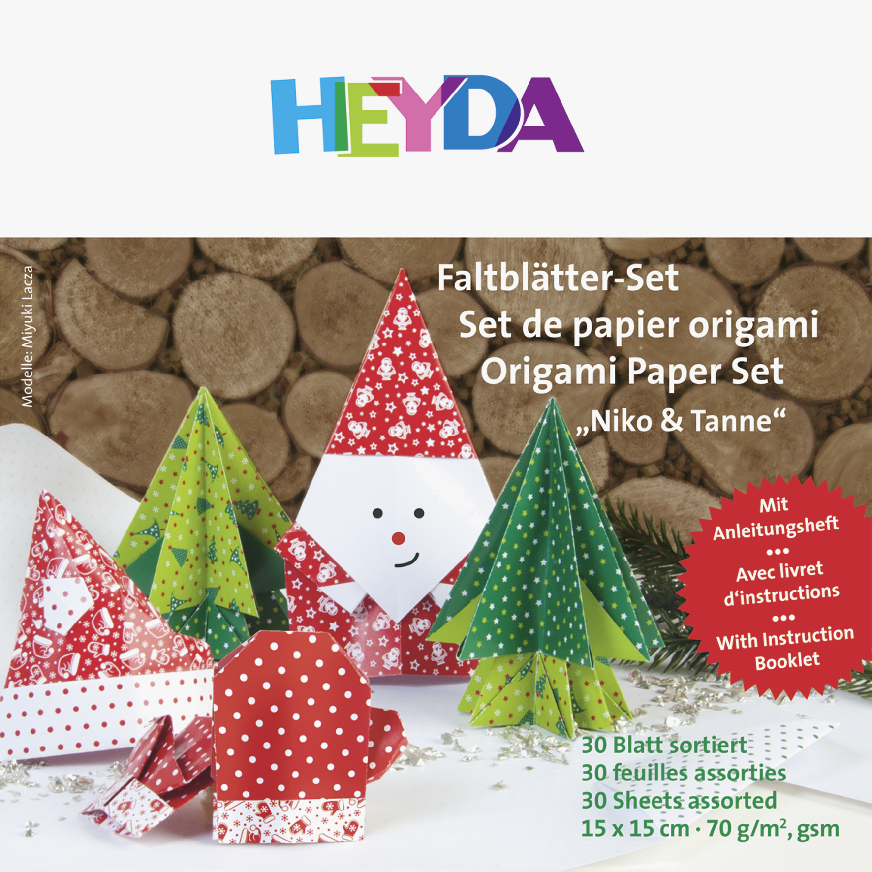 Origami papír 30ks Santa/strom červený - 15x15cm