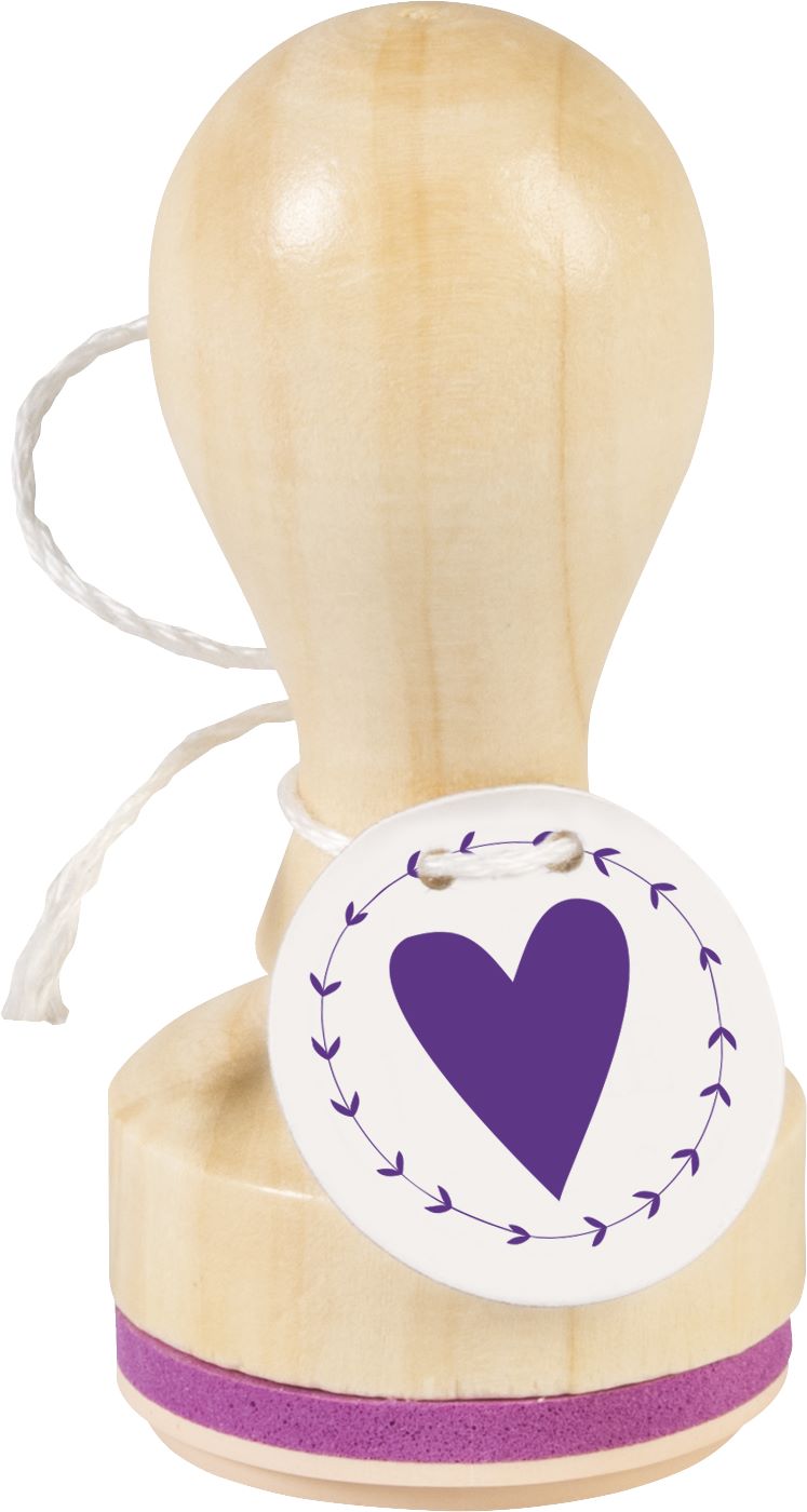 Razítko dřevěné průměr 3,2 cm, Srdce v kruhu