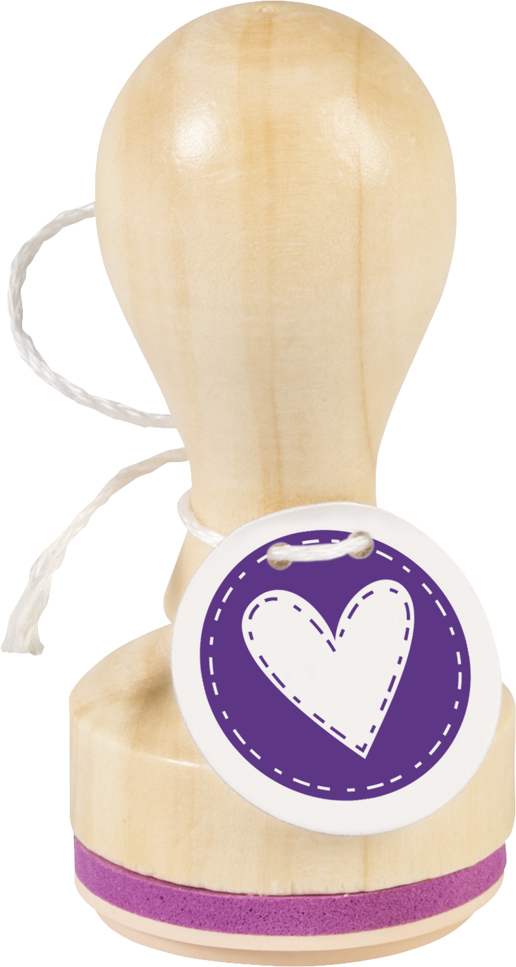 Razítko dřevěné průměr 3,2 cm, srdce se stehy