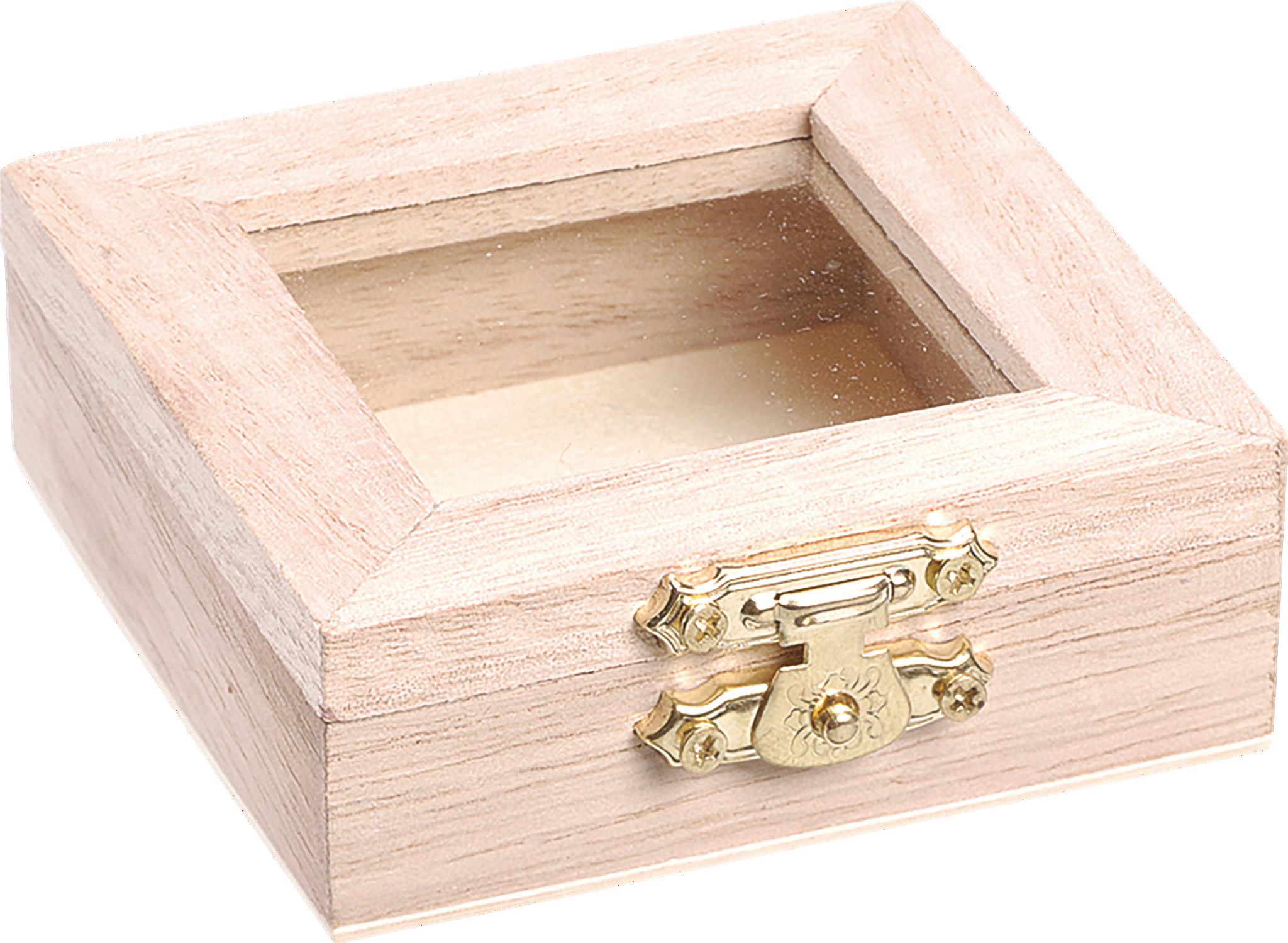 Truhlička dřevěná se sklem 6x6x2,5cm